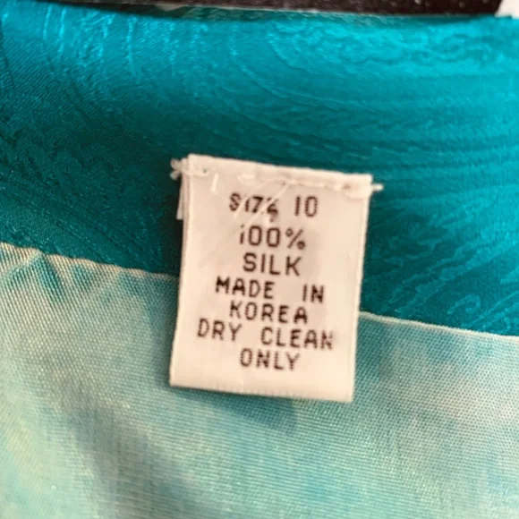 Vintage Gillian Silk Dress Size 10 Teal Green Blue Sweetheart Neckline Paisley - Picture 3 of 14